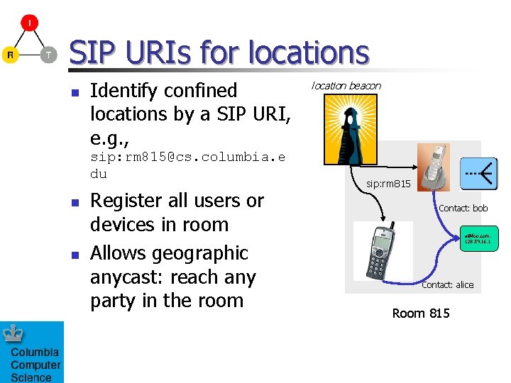 SIP URIs for locations n Identify confined locations by a SIP URI, e. g.