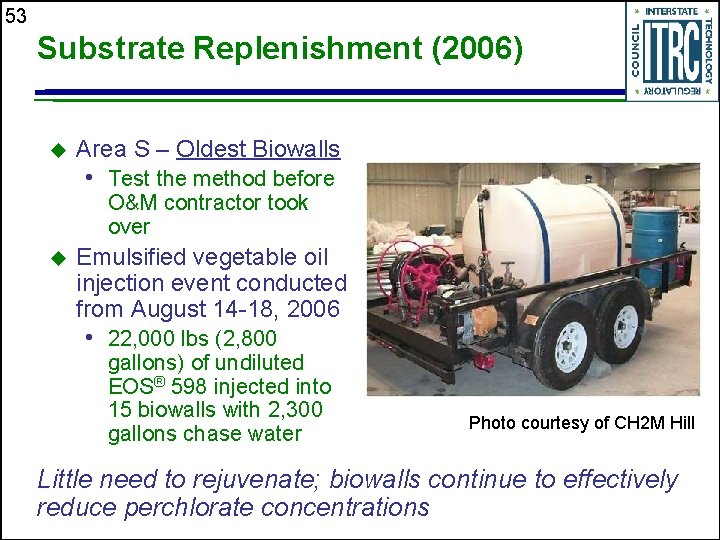53 Substrate Replenishment (2006) u Area S – Oldest Biowalls • Test the method