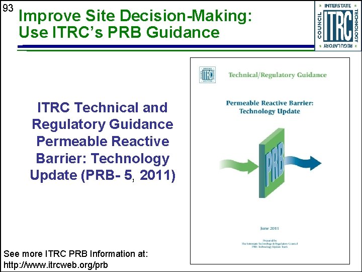 93 Improve Site Decision-Making: Use ITRC’s PRB Guidance ITRC Technical and Regulatory Guidance Permeable