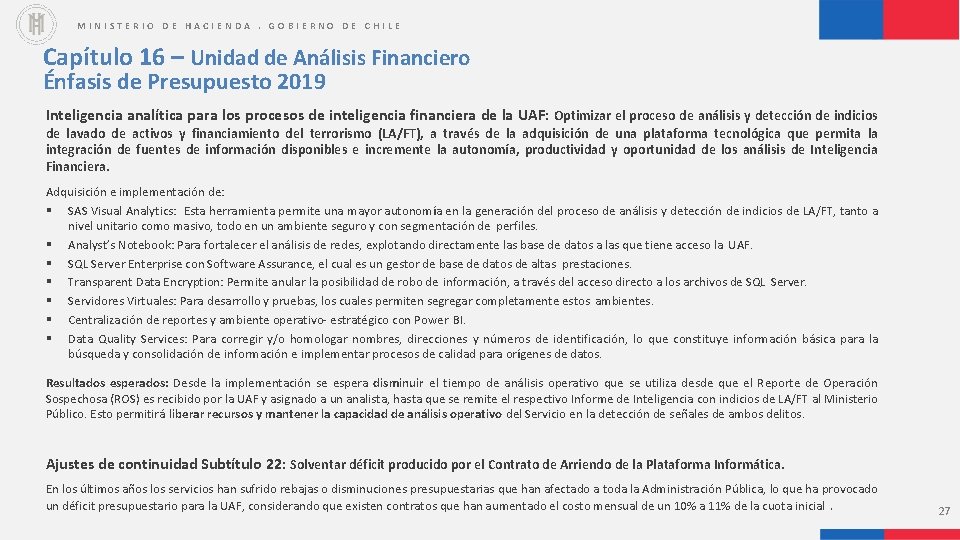 MINISTERIO DE HACIENDA. GOBIERNO DE CHILE Capítulo 16 – Unidad de Análisis Financiero Énfasis