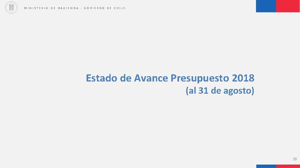 MINISTERIO DE HACIENDA. GOBIERNO DE CHILE Estado de Avance Presupuesto 2018 (al 31 de