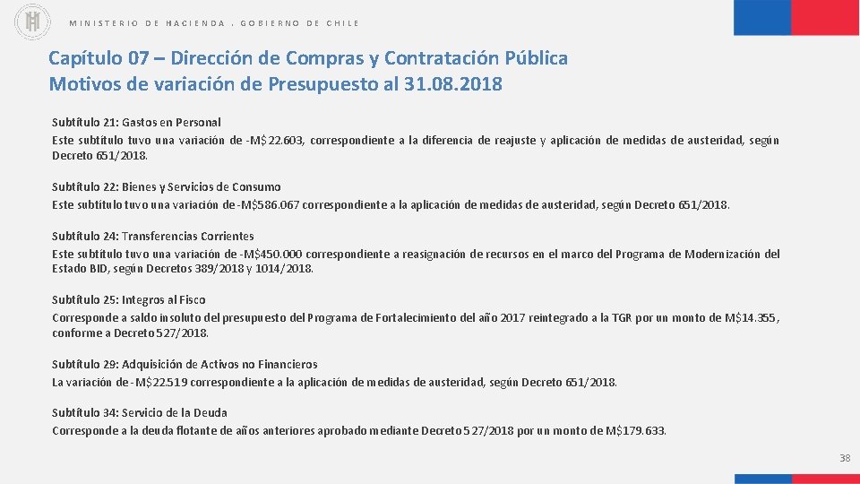 MINISTERIO DE HACIENDA. GOBIERNO DE CHILE Capítulo 07 – Dirección de Compras y Contratación