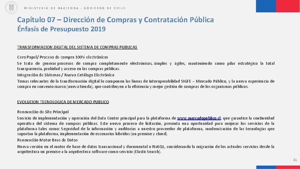 MINISTERIO DE HACIENDA. GOBIERNO DE CHILE Capítulo 07 – Dirección de Compras y Contratación