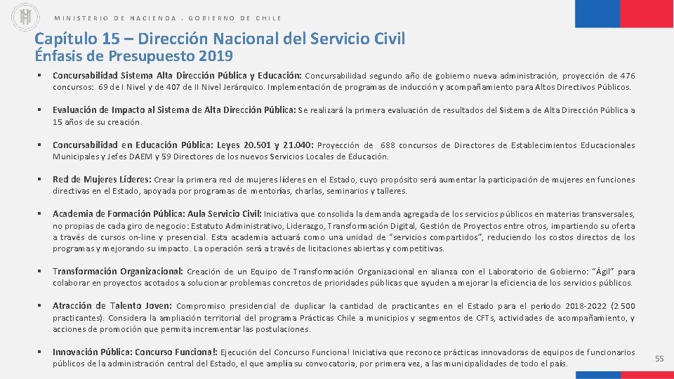 MINISTERIO DE HACIENDA. GOBIERNO DE CHILE Capítulo 15 – Dirección Nacional del Servicio Civil