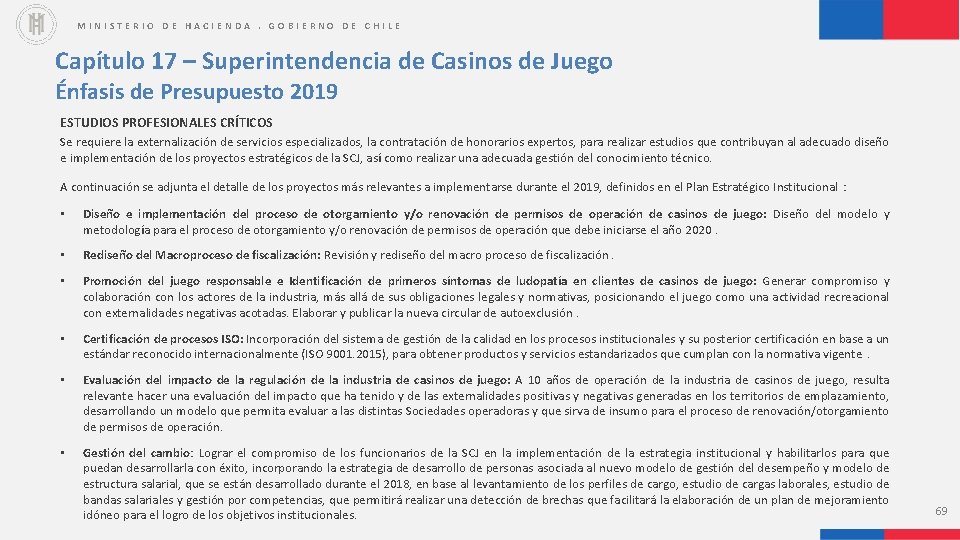 MINISTERIO DE HACIENDA. GOBIERNO DE CHILE Capítulo 17 – Superintendencia de Casinos de Juego