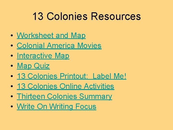 13 Colonies Resources • • Worksheet and Map Colonial America Movies Interactive Map Quiz