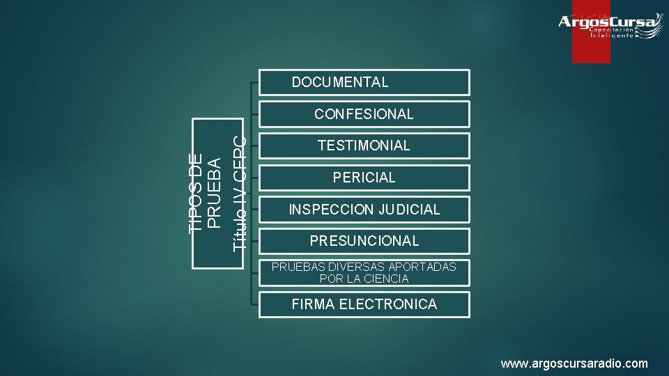 DOCUMENTAL TIPOS DE PRUEBA Título IV CFPC CONFESIONAL TESTIMONIAL PERICIAL INSPECCION JUDICIAL PRESUNCIONAL PRUEBAS