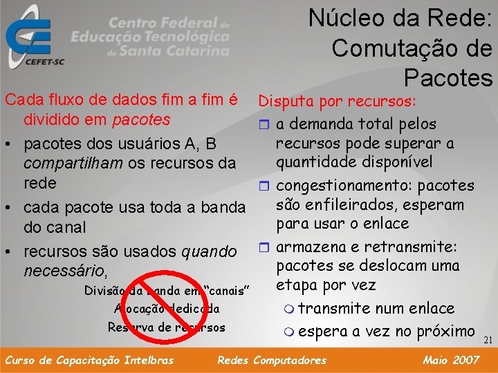 Cada fluxo de dados fim a fim é dividido em pacotes • pacotes dos