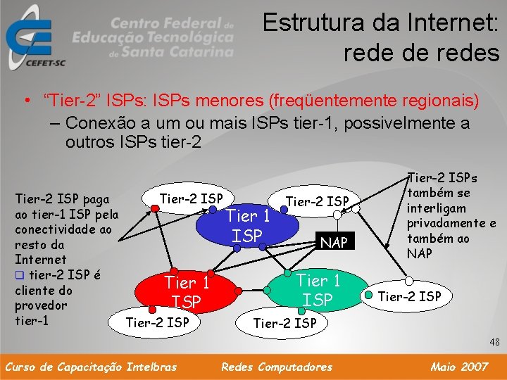 Estrutura da Internet: rede de redes • “Tier-2” ISPs: ISPs menores (freqüentemente regionais) –