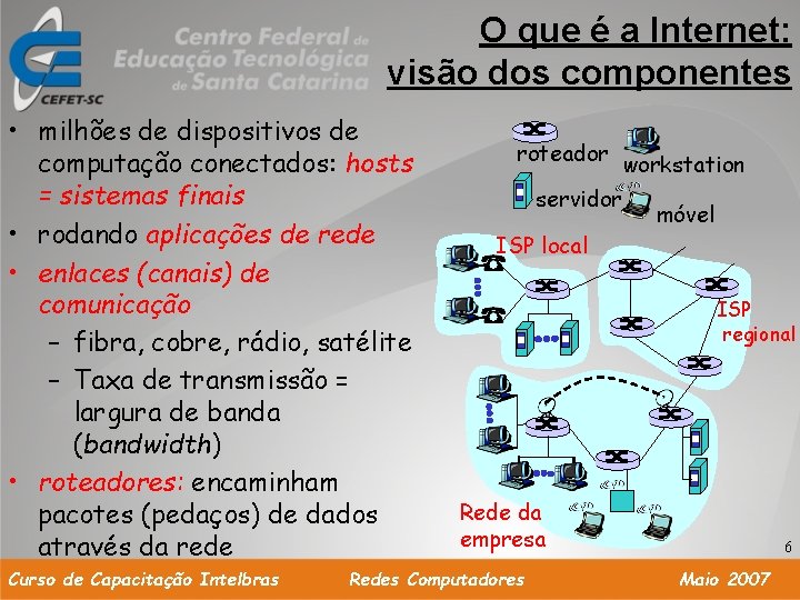 O que é a Internet: visão dos componentes • milhões de dispositivos de computação