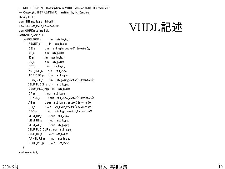 -- KUE-CHIP 2 RTL Description in VHDL Version 0. 30 1997/Jul. /07 -- Copyright