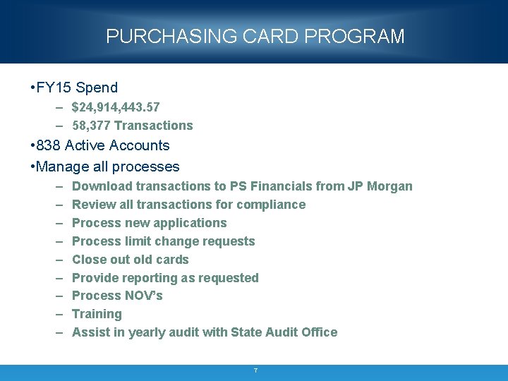 PURCHASING CARD PROGRAM • FY 15 Spend – $24, 914, 443. 57 – 58,