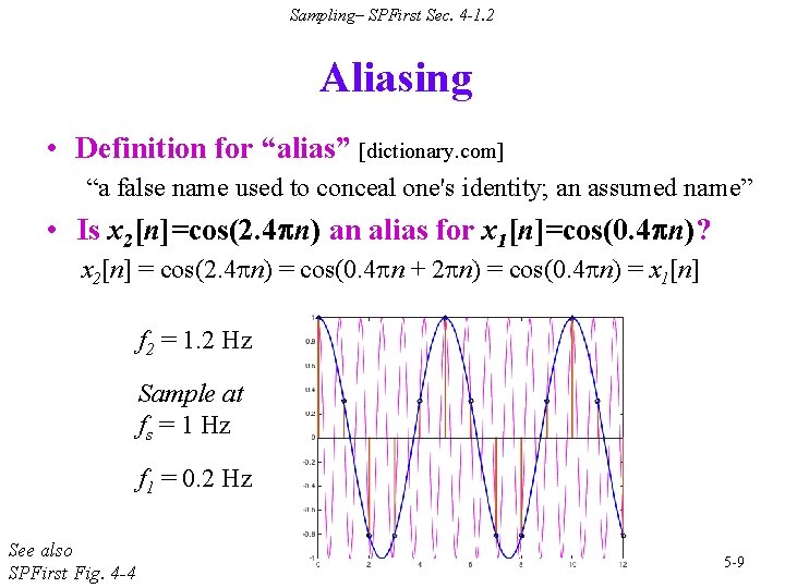 Sampling– SPFirst Sec. 4 -1. 2 Aliasing • Definition for “alias” [dictionary. com] “a