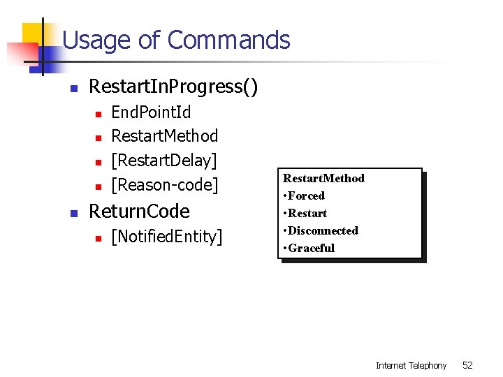Usage of Commands n Restart. In. Progress() n n n End. Point. Id Restart.