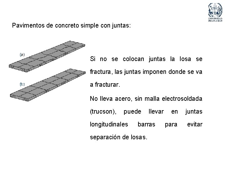 Pavimentos de concreto simple con juntas: Si no se colocan juntas la losa se