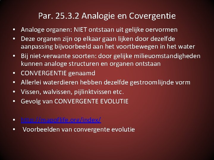 Par. 25. 3. 2 Analogie en Covergentie • Analoge organen: NIET ontstaan uit gelijke
