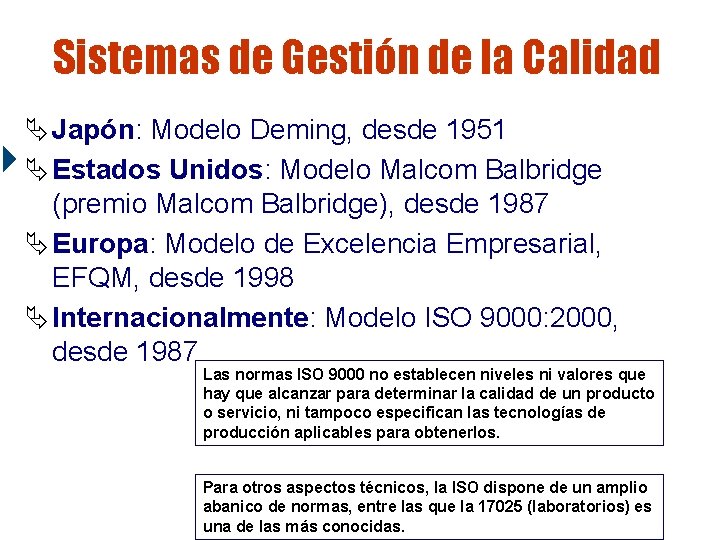 Sistemas de Gestión de la Calidad Ä Japón: Modelo Deming, desde 1951 Ä Estados Sistemas de Gestión de la Calidad Ä Japón: Modelo Deming, desde 1951 Ä Estados