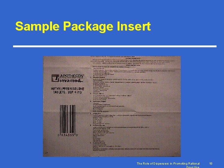 Sample Package Insert The Role of Dispensers in Promoting Rational 18 