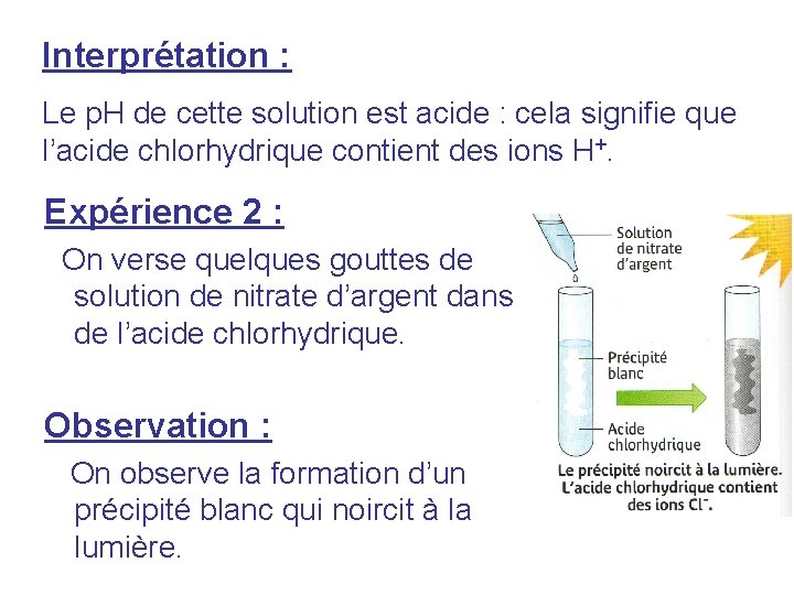 Interprétation : Le p. H de cette solution est acide : cela signifie que Interprétation : Le p. H de cette solution est acide : cela signifie que