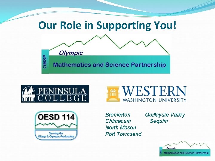 Our Role in Supporting You! Bremerton Quillayute Valley Chimacum Sequim North Mason Port Townsend