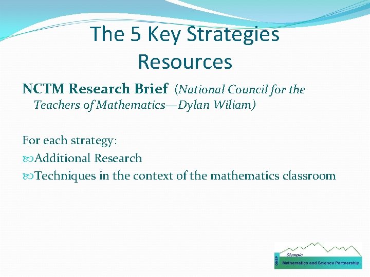 The 5 Key Strategies Resources NCTM Research Brief (National Council for the Teachers of