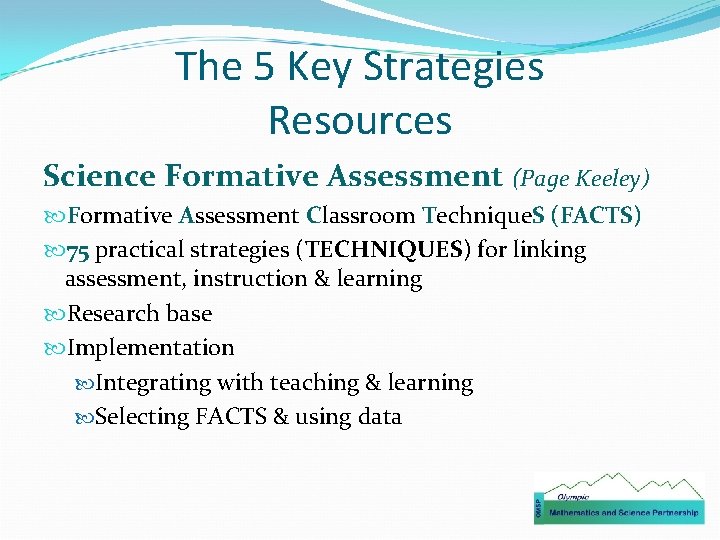 The 5 Key Strategies Resources Science Formative Assessment (Page Keeley) Formative Assessment Classroom Technique.