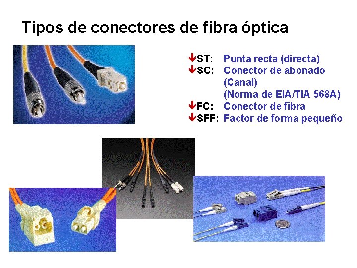 Tipos de conectores de fibra óptica êST: Punta recta (directa) êSC: Conector de abonado