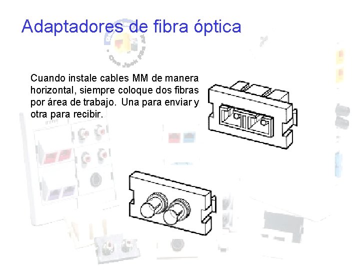 Adaptadores de fibra óptica Cuando instale cables MM de manera horizontal, siempre coloque dos