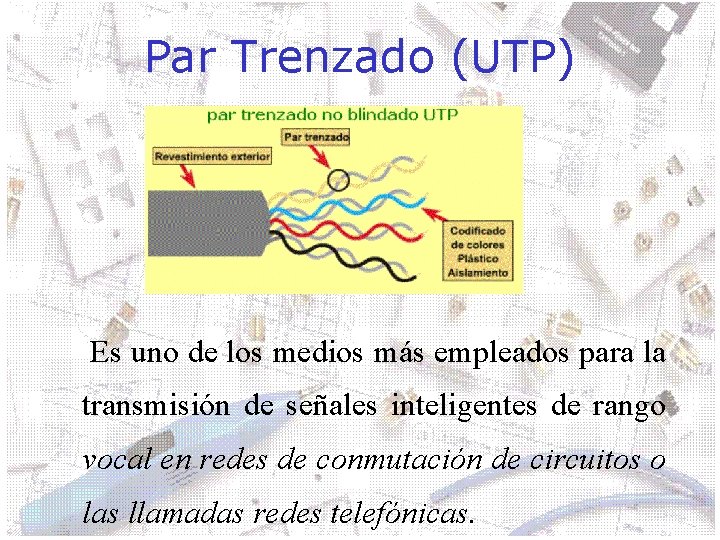 Par Trenzado (UTP) Es uno de los medios más empleados para la transmisión de