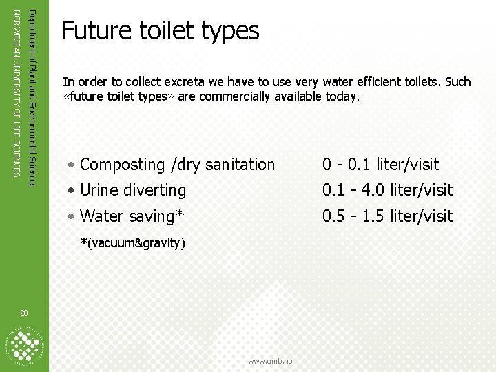 Department of Plant and Environmental Sciences NORWEGIAN UNIVERSITY OF LIFE SCIENCES Future toilet types