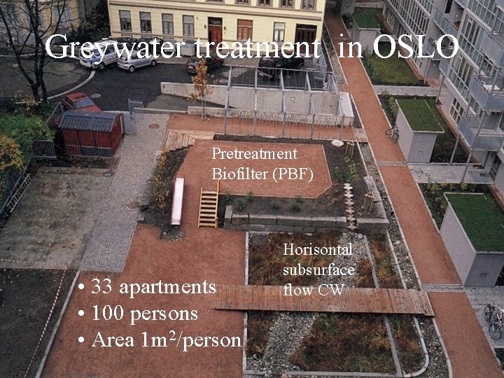 Greywater treatment in OSLO Klosterenga oversikt Pretreatment Biofilter (PBF) • 33 apartments • 100