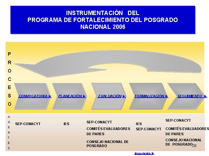 INSTRUMENTACIÓN DEL PROGRAMA DE FORTALECIMIENTO DEL POSGRADO NACIONAL 2006 P R O C E