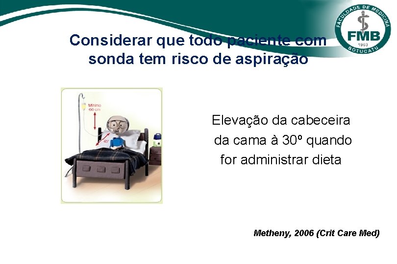 Considerar que todo paciente com sonda tem risco de aspiração Elevação da cabeceira da