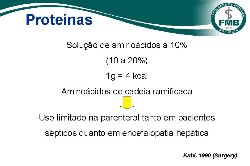 Proteínas Solução de aminoácidos a 10% (10 a 20%) 1 g = 4 kcal