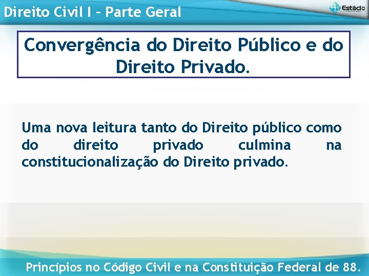 Direito Civil I – Parte Geral Convergência do Direito Público e do Direito Privado.