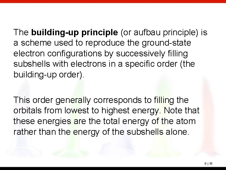 The building-up principle (or aufbau principle) is a scheme used to reproduce the ground-state