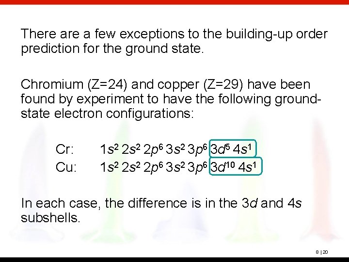 There a few exceptions to the building-up order prediction for the ground state. Chromium