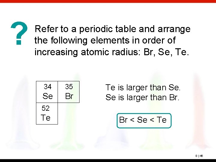 ? Refer to a periodic table and arrange the following elements in order of