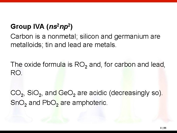 Group IVA (ns 2 np 2) Carbon is a nonmetal; silicon and germanium are