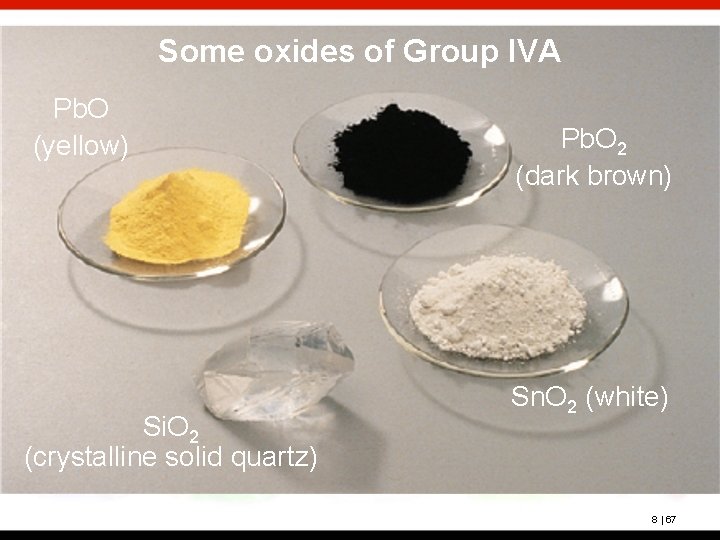 Some oxides of Group IVA Pb. O (yellow) Si. O 2 (crystalline solid quartz)