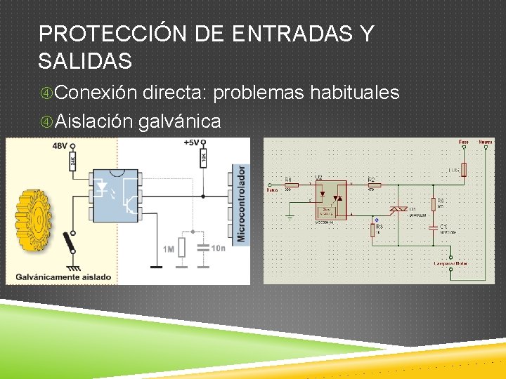 PROTECCIÓN DE ENTRADAS Y SALIDAS Conexión directa: problemas habituales Aislación galvánica 