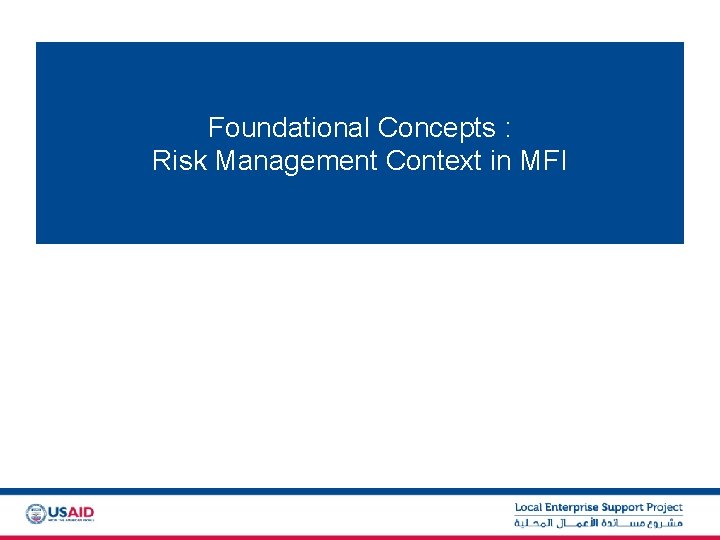 Foundational Concepts : Risk Management Context in MFI 