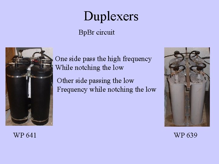 Duplexers Bp. Br circuit One side pass the high frequency While notching the low