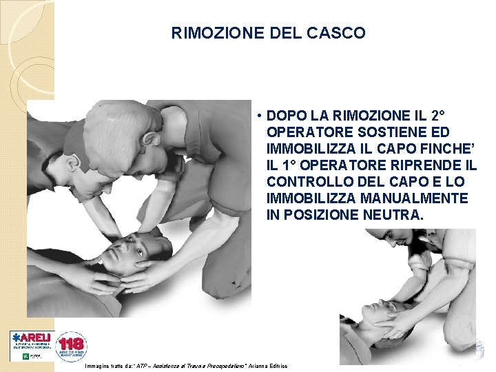 RIMOZIONE DEL CASCO • DOPO LA RIMOZIONE IL 2° OPERATORE SOSTIENE ED IMMOBILIZZA IL