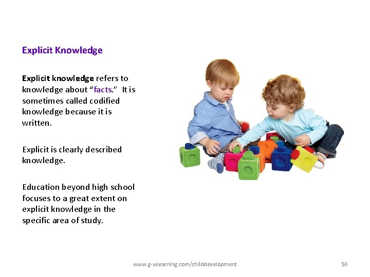 Explicit Knowledge Explicit knowledge refers to knowledge about “facts. ” It is sometimes called Explicit Knowledge Explicit knowledge refers to knowledge about “facts. ” It is sometimes called