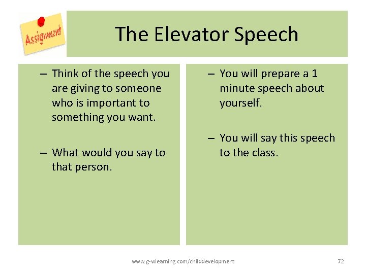The Elevator Speech – Think of the speech you are giving to someone who The Elevator Speech – Think of the speech you are giving to someone who
