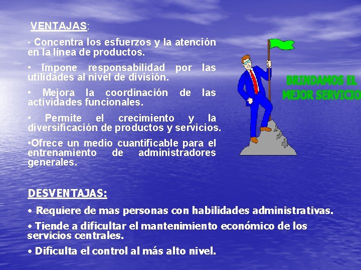 VENTAJAS: • Concentra los esfuerzos y la atención en la línea de productos. •