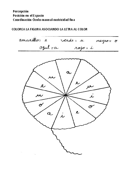 Percepción Posición en el Espacio Coordinación Óculo-manual-motricidad fina COLOREA LA FIGURA ASOCIANDO LA LETRA