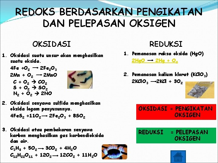 REDOKS BERDASARKAN PENGIKATAN DAN PELEPASAN OKSIGEN OKSIDASI 1. Oksidasi suatu unsur akan menghasilkan suatu