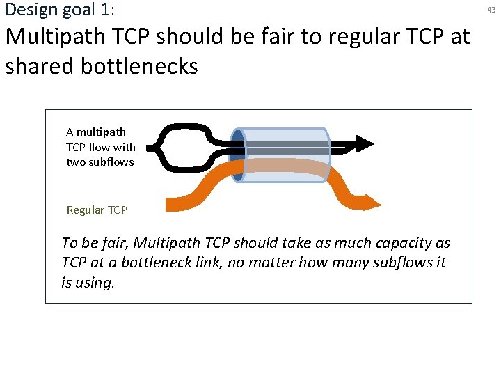 Design goal 1: Multipath TCP should be fair to regular TCP at shared bottlenecks